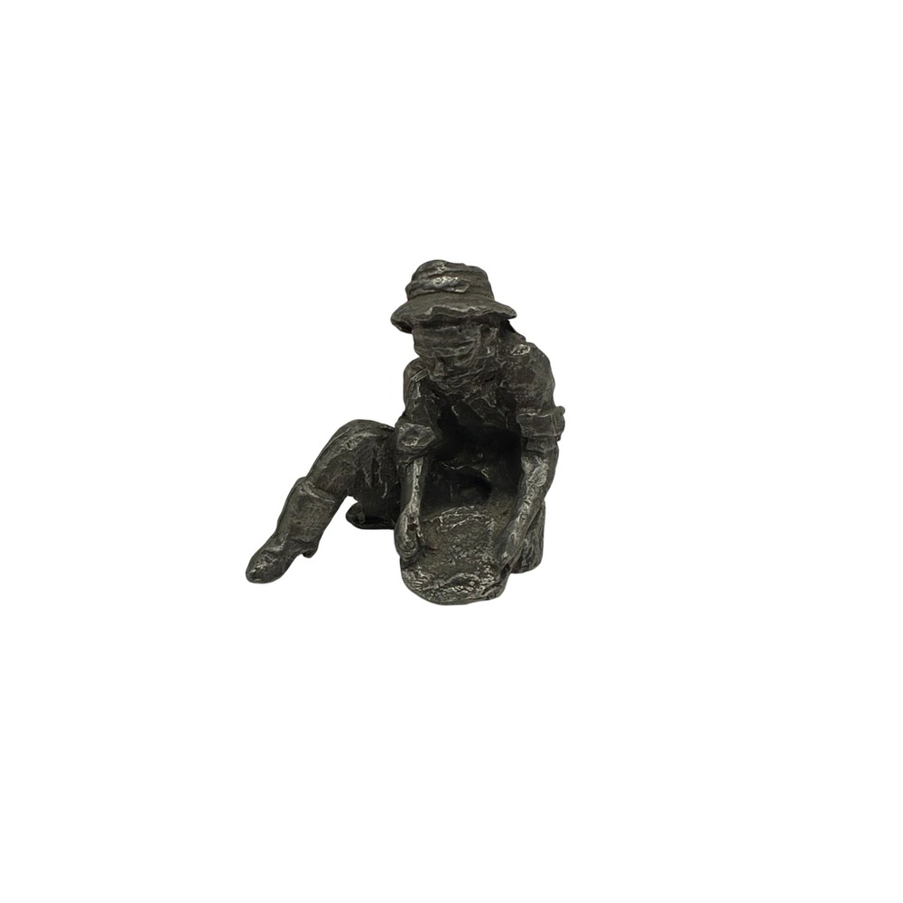 Vintage Pewter Gold Panner Miniature Figurine Western Prospector Mining Decor